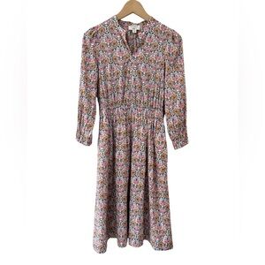 J. Crew Liberty® cinch waist Midi Dress XXS honeysuckle floral Pink White cotton